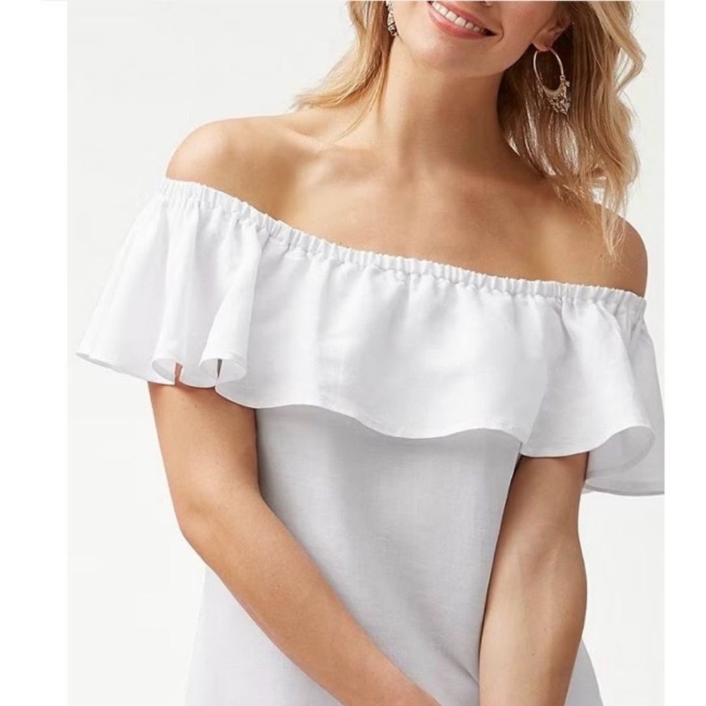 Tommy Bahama Linen Dye Off the Shoulder Dress, White, Medium - Picture 16 of 16